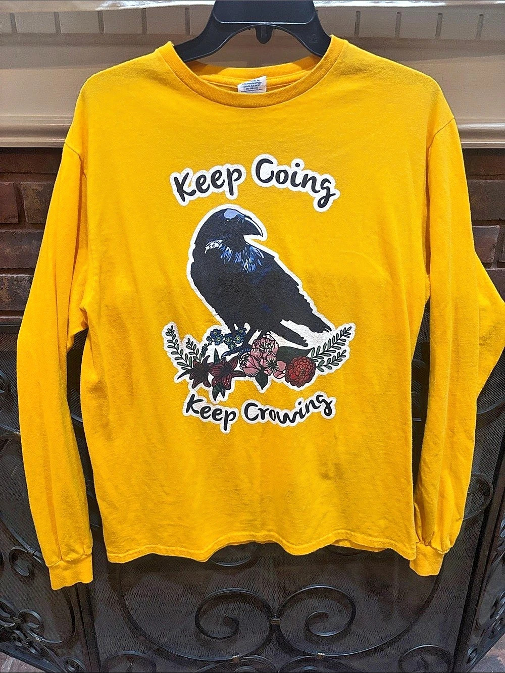 Delta Pro Weight Graphic Long Sleeve Cotton Tee in Yellow Size Medium